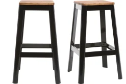 Tabourets de bar industriels en métal noir et bois H75 cm (lot de 2) NICK