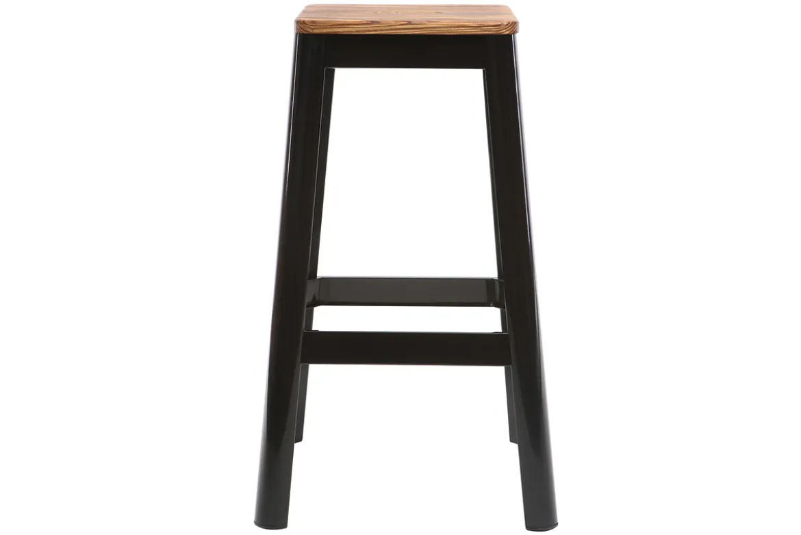Tabourets de bar industriels en métal noir et bois H75 cm (lot de 2) NICK