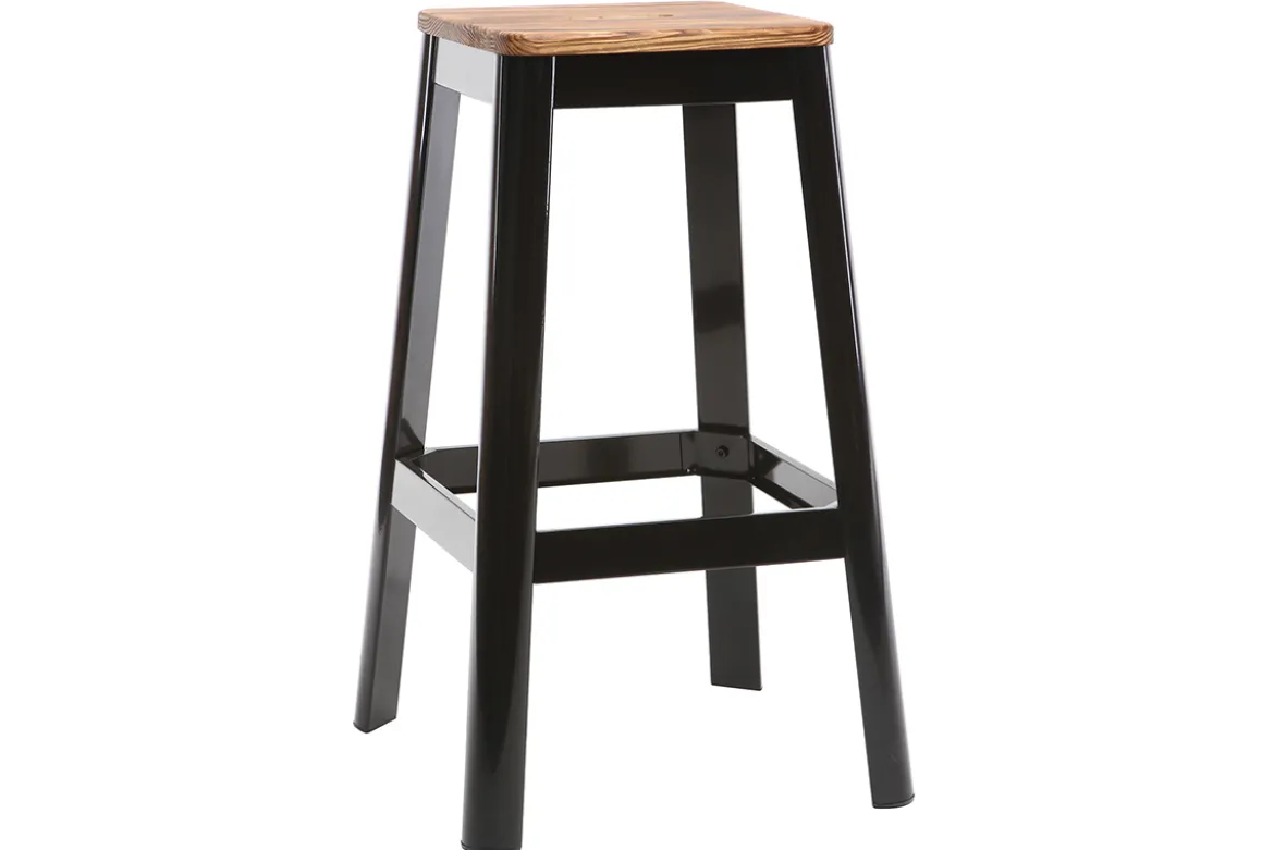 Tabourets de bar industriels en métal noir et bois H75 cm (lot de 2) NICK