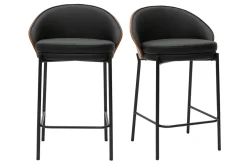 Tabourets de bar noirs, bois foncé et métal H65 cm (lot de 2) TUCSON