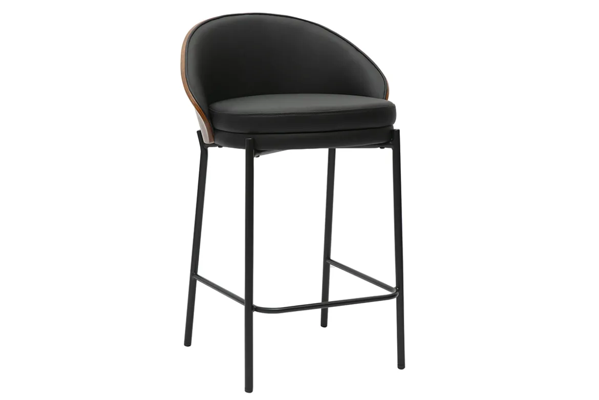 Tabourets de bar noirs, bois foncé et métal H65 cm (lot de 2) TUCSON