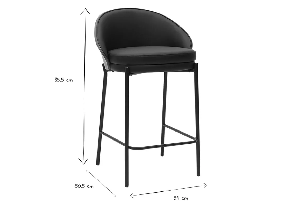 Tabourets de bar noirs, bois foncé et métal H65 cm (lot de 2) TUCSON