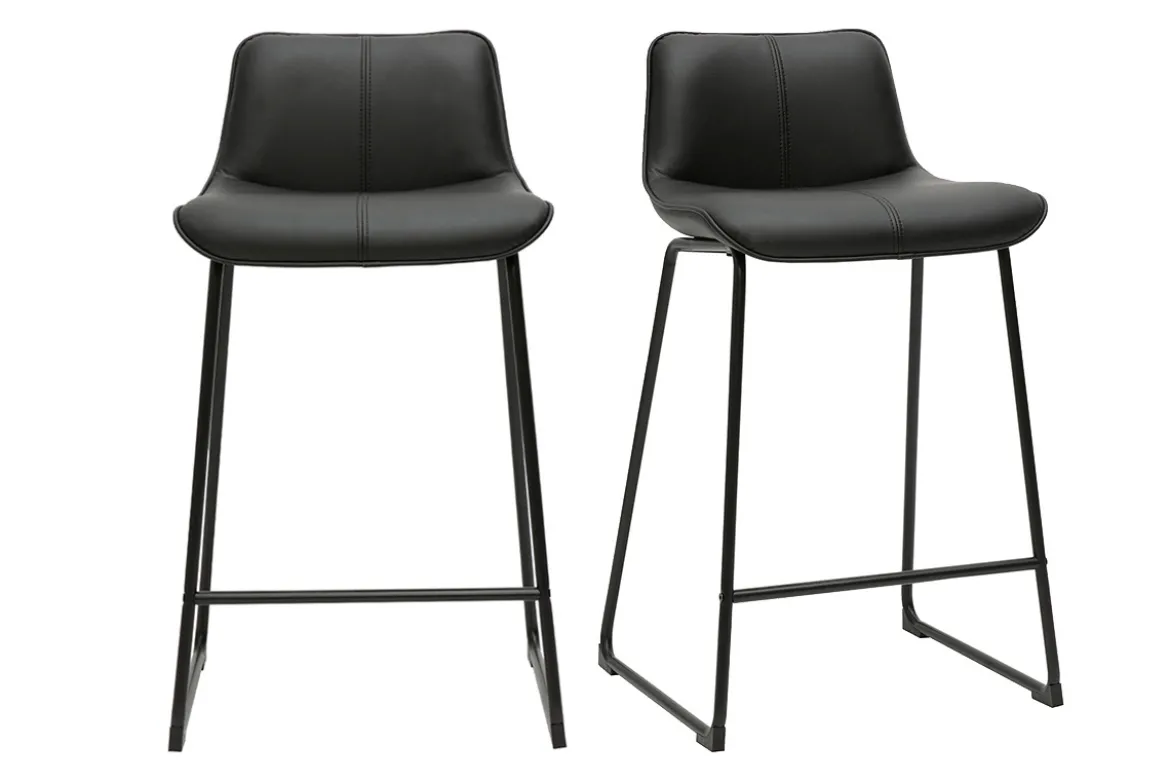 Tabourets de bar noirs et métal H65 cm (lot de 2) BOOST