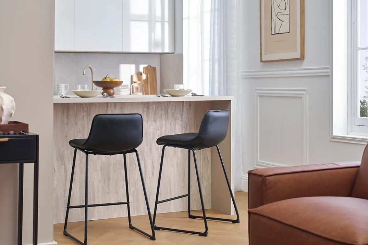 Tabourets de bar noirs et métal H65 cm (lot de 2) BOOST