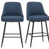Tabourets de bar pivotants 360° en tissu chenille bleu foncé et métal H66 cm (lot de 2) HASTA