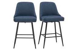 Tabourets de bar pivotants 360° en tissu chenille bleu foncé et métal H66 cm (lot de 2) HASTA