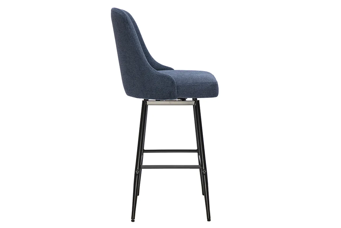 Tabourets de bar pivotants 360° en tissu chenille bleu foncé et métal H66 cm (lot de 2) HASTA