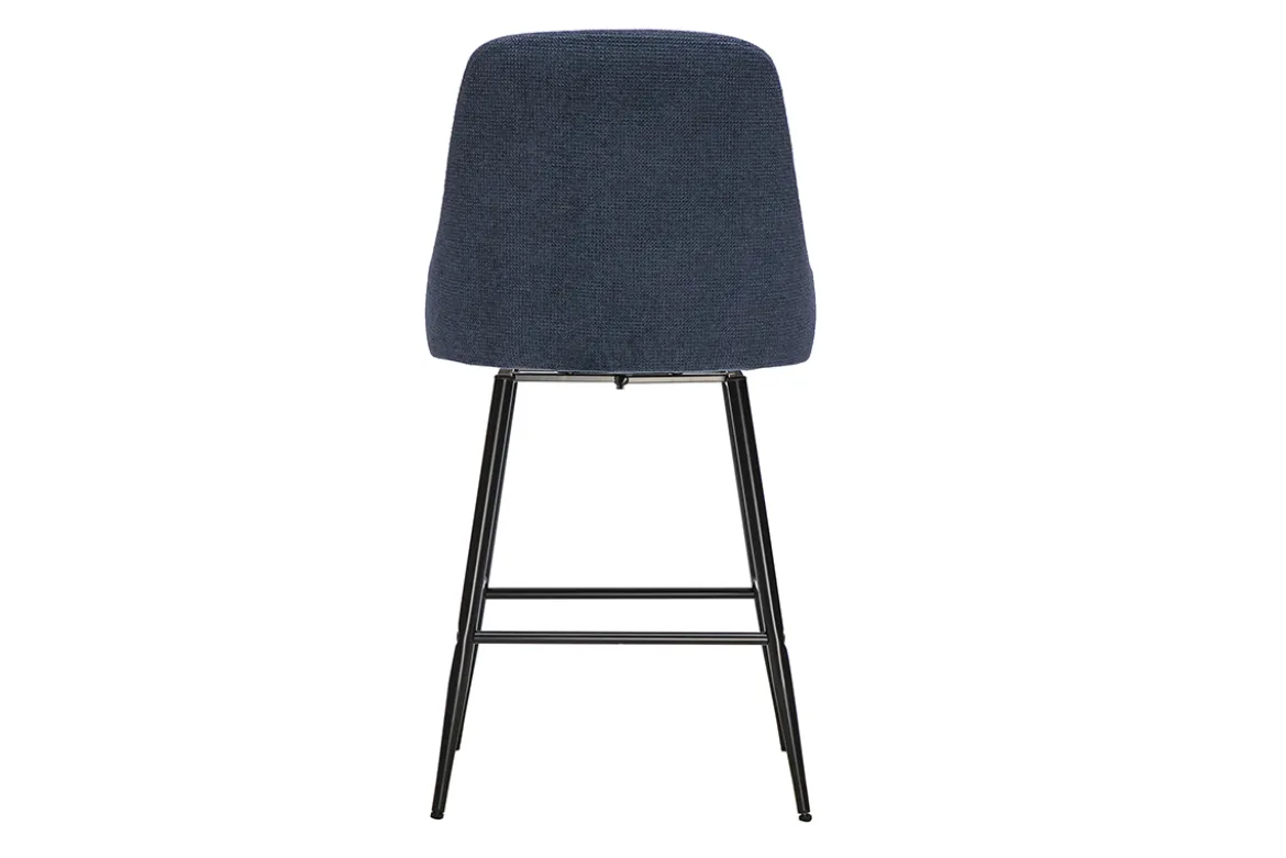 Tabourets de bar pivotants 360° en tissu chenille bleu foncé et métal H66 cm (lot de 2) HASTA