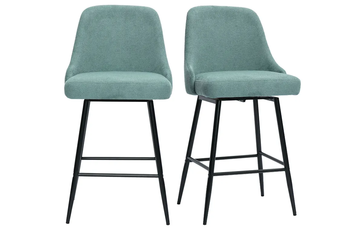 Tabourets de bar pivotants 360° en tissu chenille vert céladon et métal H66 cm (lot de 2) HASTA