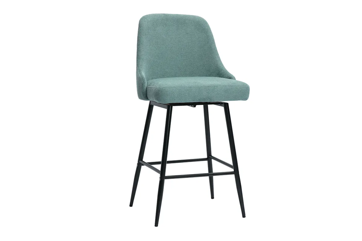 Tabourets de bar pivotants 360° en tissu chenille vert céladon et métal H66 cm (lot de 2) HASTA