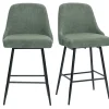 Tabourets de bar pivotants 360° en tissu chenille vert kaki et métal H66 cm (lot de 2) HASTA