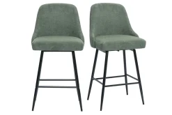 Tabourets de bar pivotants 360° en tissu chenille vert kaki et métal H66 cm (lot de 2) HASTA
