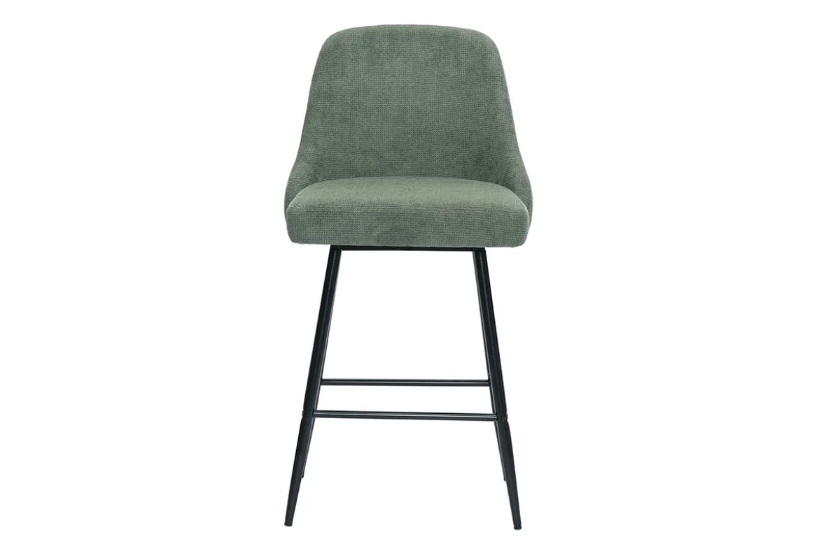 Tabourets de bar pivotants 360° en tissu chenille vert kaki et métal H66 cm (lot de 2) HASTA
