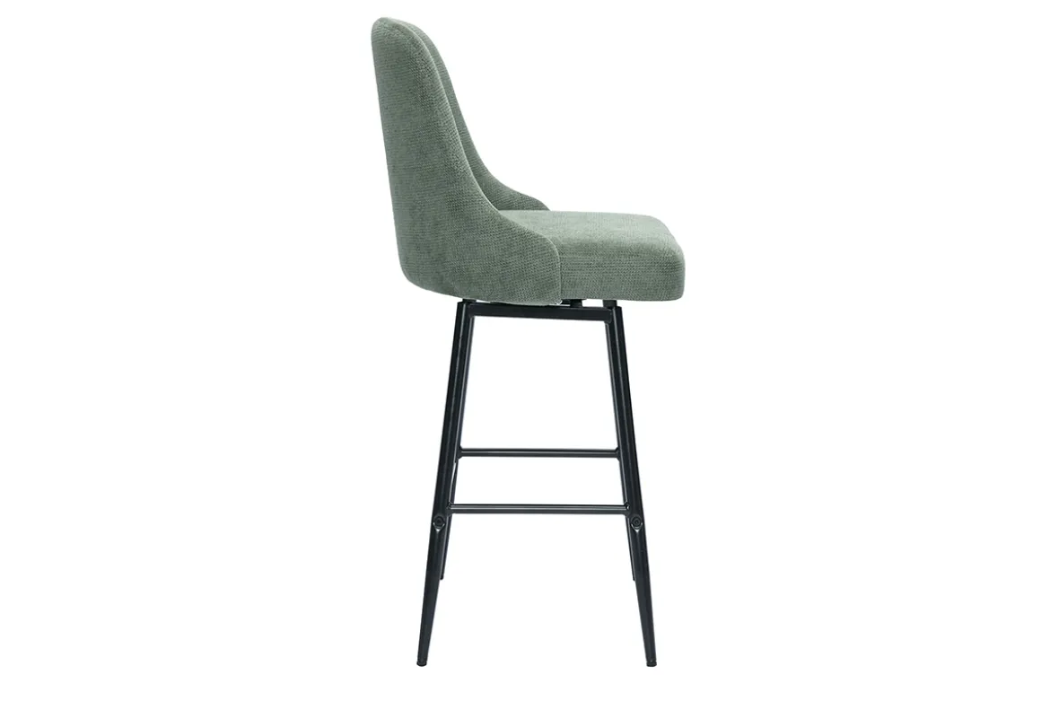Tabourets de bar pivotants 360° en tissu chenille vert kaki et métal H66 cm (lot de 2) HASTA