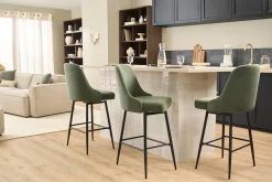 Tabourets de bar pivotants 360° en tissu chenille vert kaki et métal H66 cm (lot de 2) HASTA