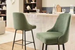 Tabourets de bar pivotants 360° en tissu chenille vert kaki et métal H66 cm (lot de 2) HASTA