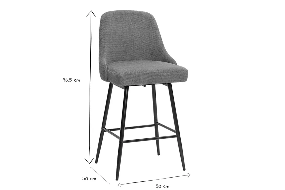 Tabourets de bar pivotants 360° en tissu chenille vert kaki et métal H66 cm (lot de 2) HASTA