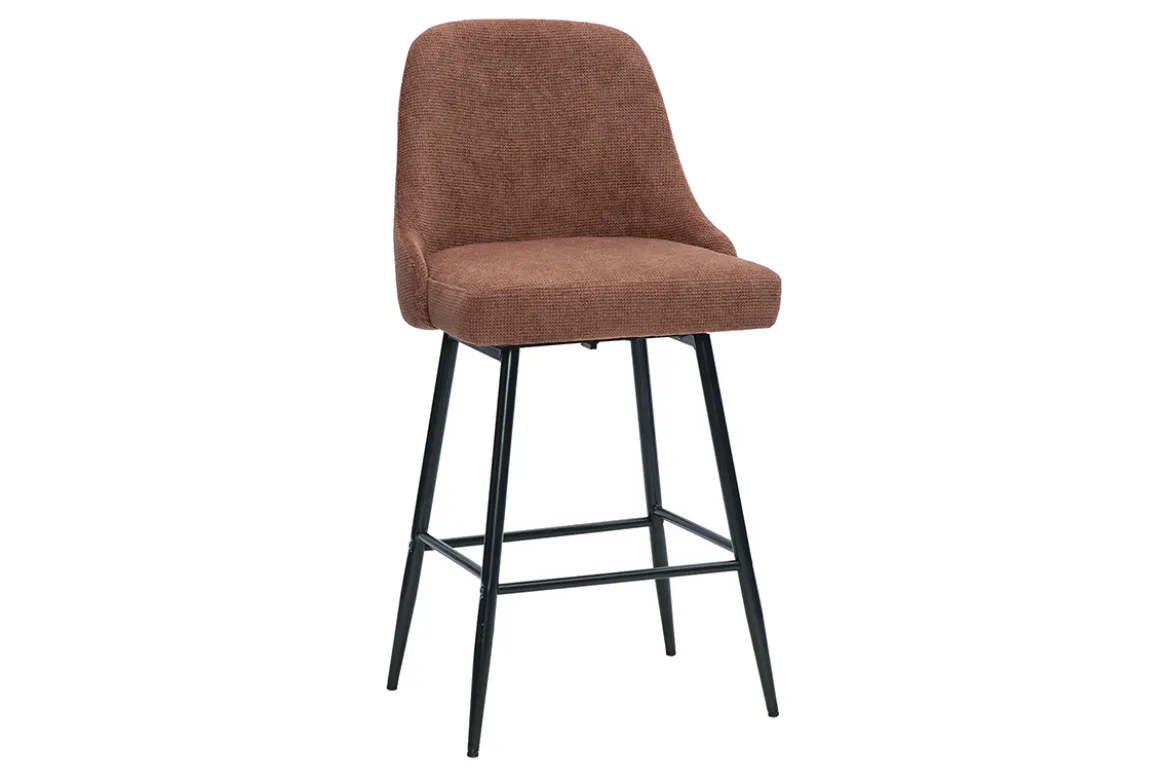 Tabourets de bar pivotants 360° en tissu chenille terre brûlée et métal H66 cm (lot de 2) HASTA