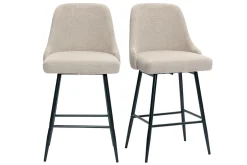Tabourets de bar pivotants 360° en tissu chenille beige et métal H66 cm (lot de 2) HASTA