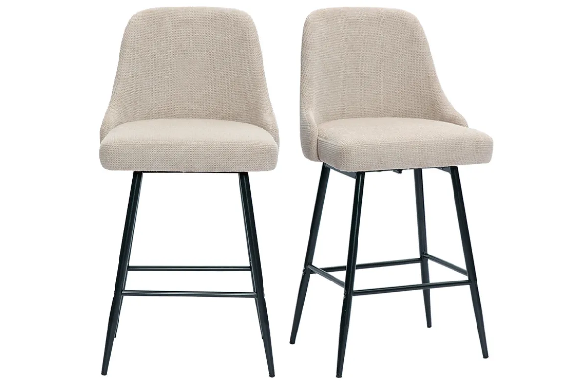 Tabourets de bar pivotants 360° en tissu chenille beige et métal H66 cm (lot de 2) HASTA