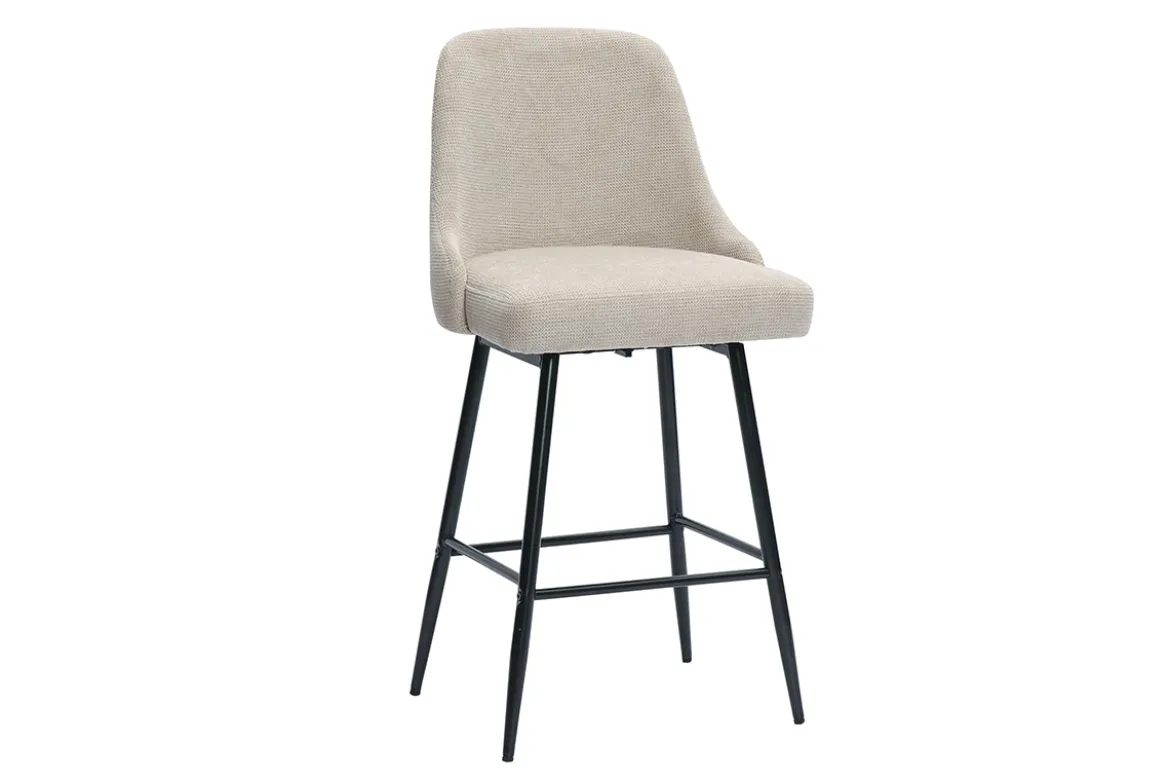 Tabourets de bar pivotants 360° en tissu chenille beige et métal H66 cm (lot de 2) HASTA
