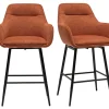 Tabourets de bar pivotants 360° en tissu effet velours texturé terre brûlée et métal H65.5 cm (lot de 2) ALESS