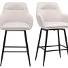Tabourets de bar pivotants 360° en tissu effet velours texturé beige et métal H65.5 cm (lot de 2) ALESS