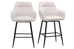 Tabourets de bar pivotants 360° en tissu effet velours texturé beige et métal H65.5 cm (lot de 2) ALESS