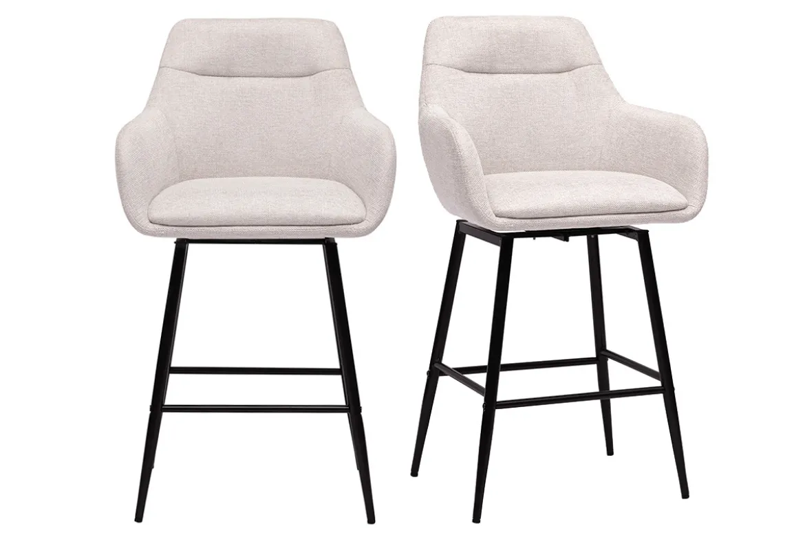 Tabourets de bar pivotants 360° en tissu effet velours texturé beige et métal H65.5 cm (lot de 2) ALESS
