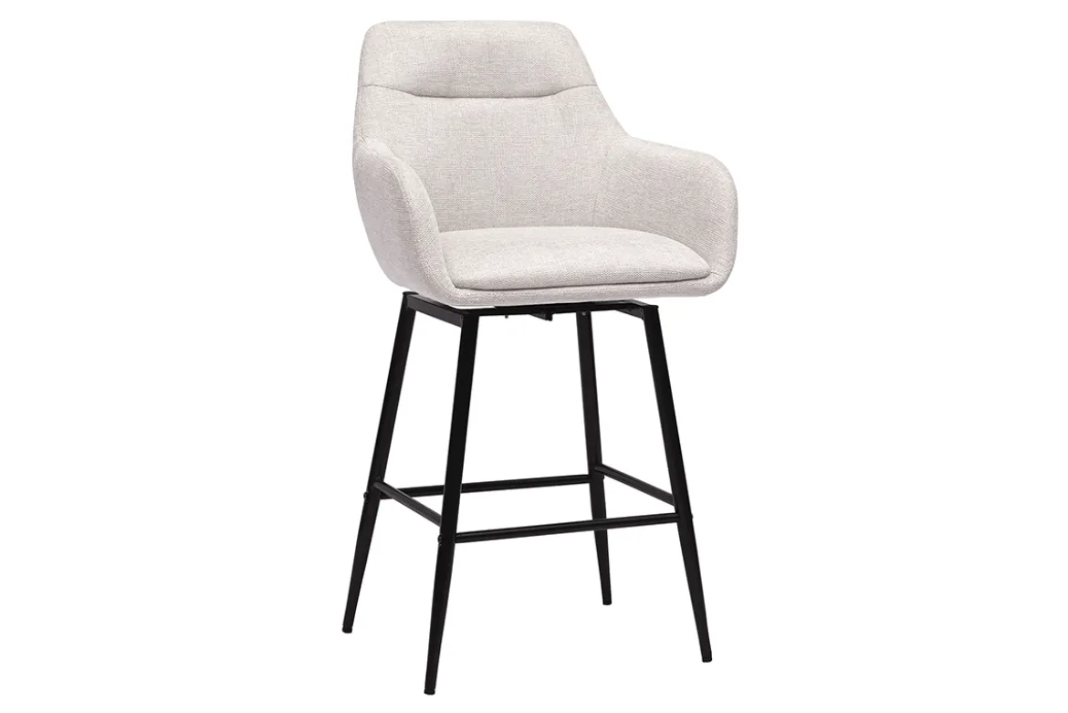 Tabourets de bar pivotants 360° en tissu effet velours texturé beige et métal H65.5 cm (lot de 2) ALESS
