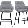 Tabourets de bar pivotants 360° en tissu effet velours texturé gris et métal H65.5 cm (lot de 2) ALESS