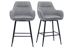 Tabourets de bar pivotants 360° en tissu effet velours texturé gris et métal H65.5 cm (lot de 2) ALESS