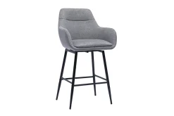 Tabourets de bar pivotants 360° en tissu effet velours texturé gris et métal H65.5 cm (lot de 2) ALESS
