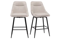 Tabourets de bar pivotants 360° en tissu effet velours texturé beige et métal H66 cm (lot de 2) ALESS