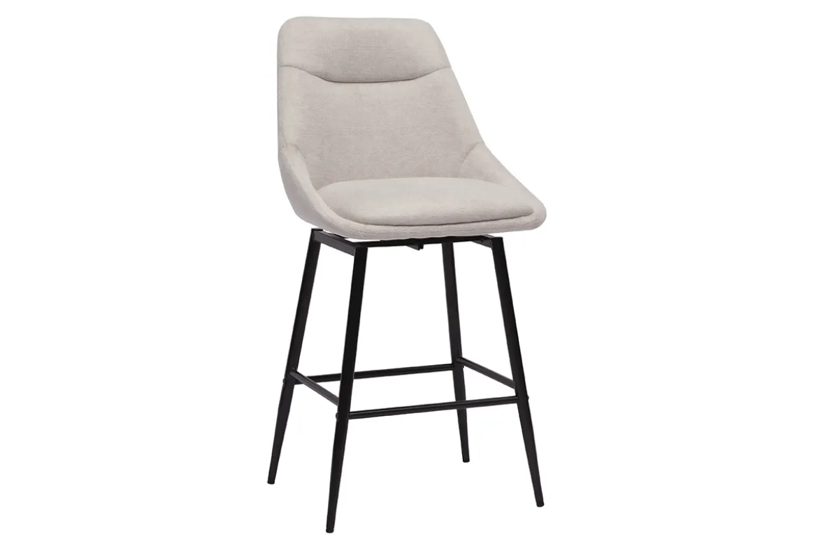 Tabourets de bar pivotants 360° en tissu effet velours texturé beige et métal H66 cm (lot de 2) ALESS
