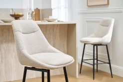 Tabourets de bar pivotants 360° en tissu effet velours texturé beige et métal H66 cm (lot de 2) ALESS