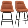 Tabourets de bar pivotants 360° en tissu effet velours texturé terre brûlée et métal H66 cm (lot de 2) ALESS