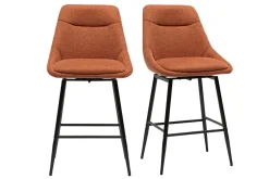 Tabourets de bar pivotants 360° en tissu effet velours texturé terre brûlée et métal H66 cm (lot de 2) ALESS