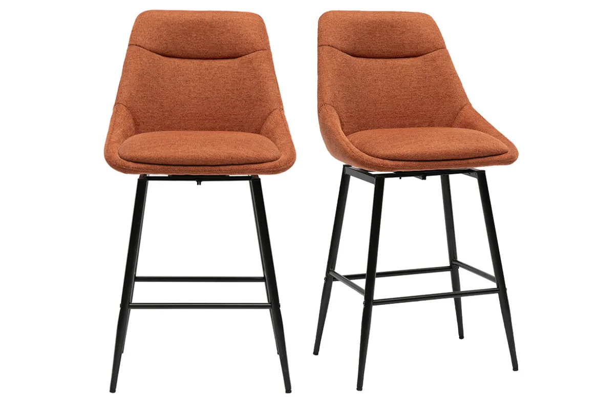 Tabourets de bar pivotants 360° en tissu effet velours texturé terre brûlée et métal H66 cm (lot de 2) ALESS