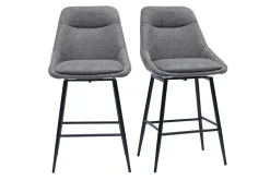 Tabourets de bar pivotants 360° en tissu effet velours texturé gris et métal H66 cm (lot de 2) ALESS