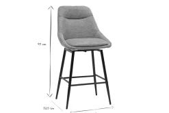 Tabourets de bar pivotants 360° en tissu effet velours texturé gris et métal H66 cm (lot de 2) ALESS