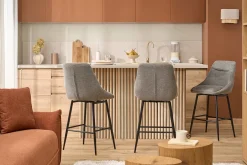 Tabourets de bar pivotants 360° en tissu effet velours texturé gris et métal H66 cm (lot de 2) ALESS
