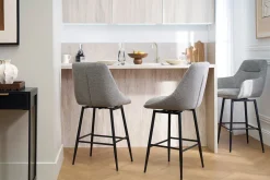 Tabourets de bar pivotants 360° en tissu effet velours texturé gris et métal H66 cm (lot de 2) ALESS