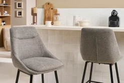 Tabourets de bar pivotants 360° en tissu effet velours texturé gris et métal H66 cm (lot de 2) ALESS