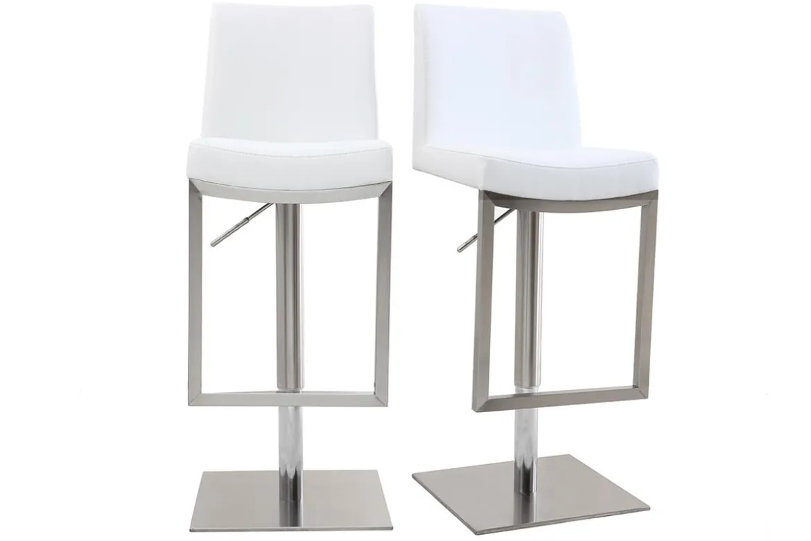 Tabourets de bar relevables blanc et acier chromé (lot de 2) KYLE