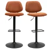 Tabourets de bar relevables design en tissu effet velours texturé terre brûlée et métal noir BARNET (lot de 2)