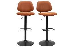 Tabourets de bar relevables design en tissu effet velours texturé terre brûlée et métal noir BARNET (lot de 2)