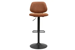 Tabourets de bar relevables design en tissu effet velours texturé terre brûlée et métal noir BARNET (lot de 2)