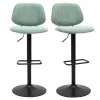 Tabourets de bar relevables design en tissu effet velours texturé vert céladon et métal noir BARNET (lot de 2)