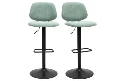 Tabourets de bar relevables design en tissu effet velours texturé vert céladon et métal noir BARNET (lot de 2)
